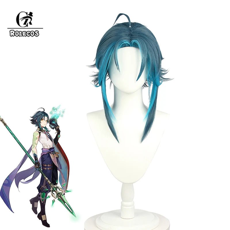 Perruque Cosplay Xiao Genshin Impact Perruque Cosplay Xiao 40cm Bleu Mélangé
