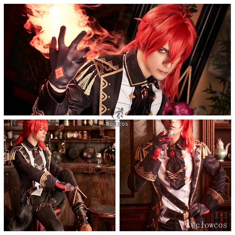 Costume Cosplay Diluc de Genshin Impact pour Homme - Ensemble Complet Noir