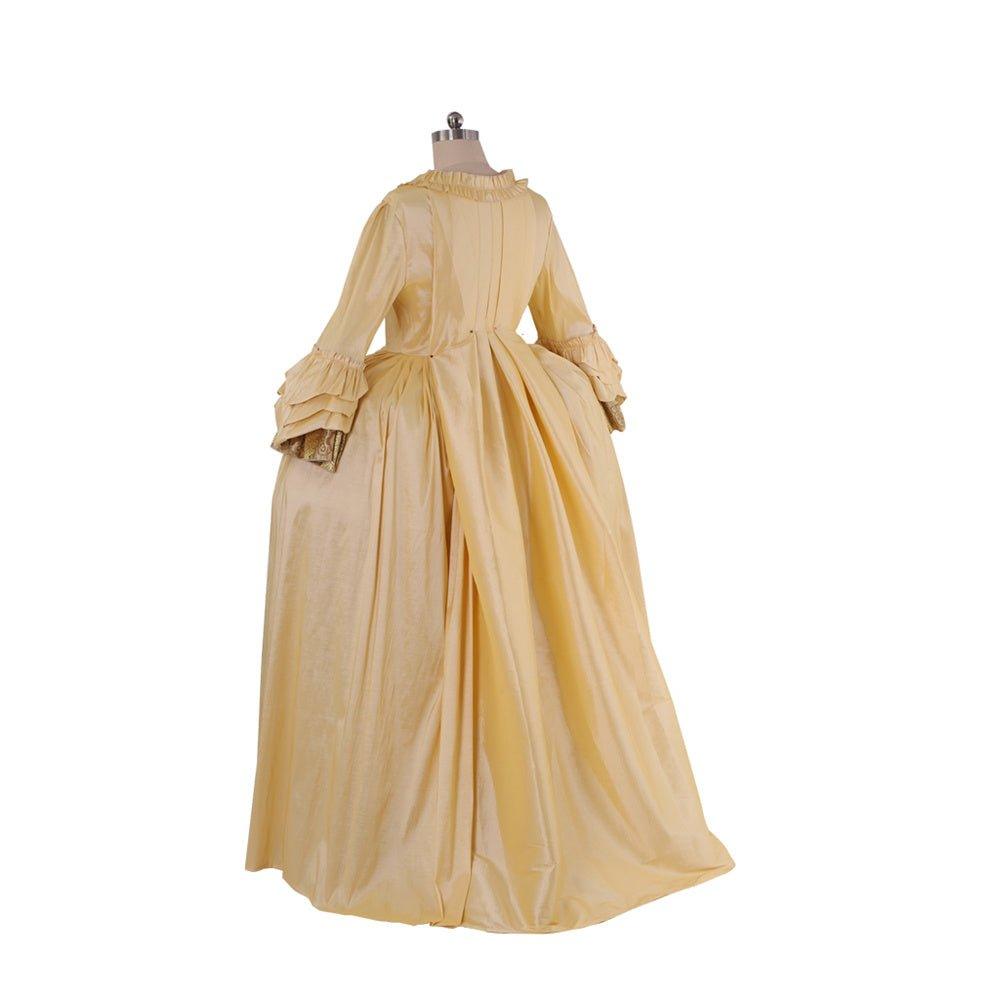 Robe Rococo Abricot du 18e Siècle - Gown Brocard Deluxe avec Fleurs sur le Corsage