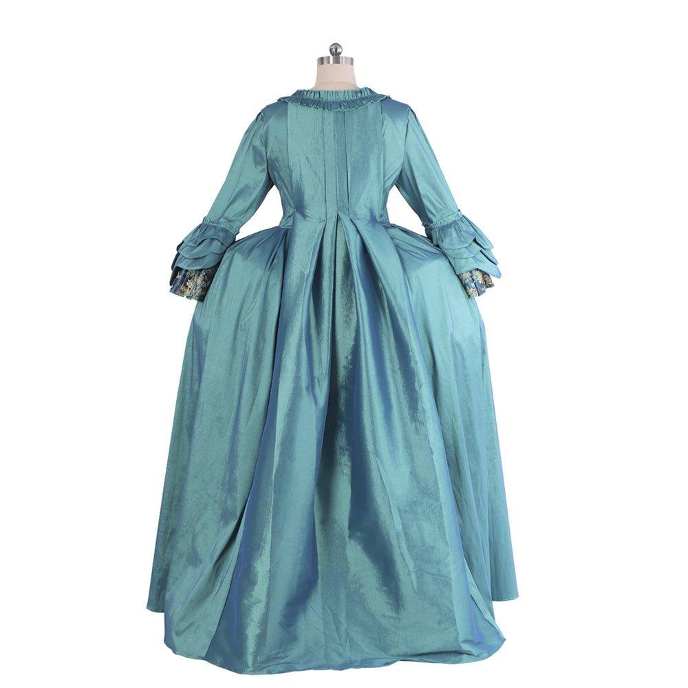 Robe Rococo Bleue du 18ème Siècle - Brocart Bleu Foncé avec Broderie et Dentelle