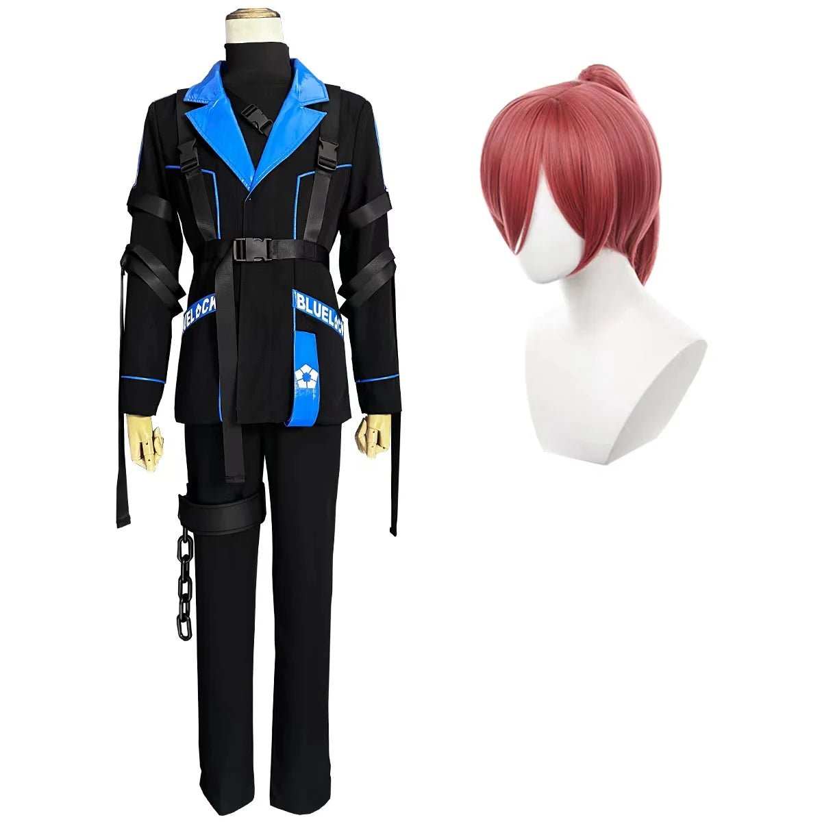 Costume Cosplay Chigiri Blue Lock Anime - Perruque, Veste, Pantalon Noir et Bleu
