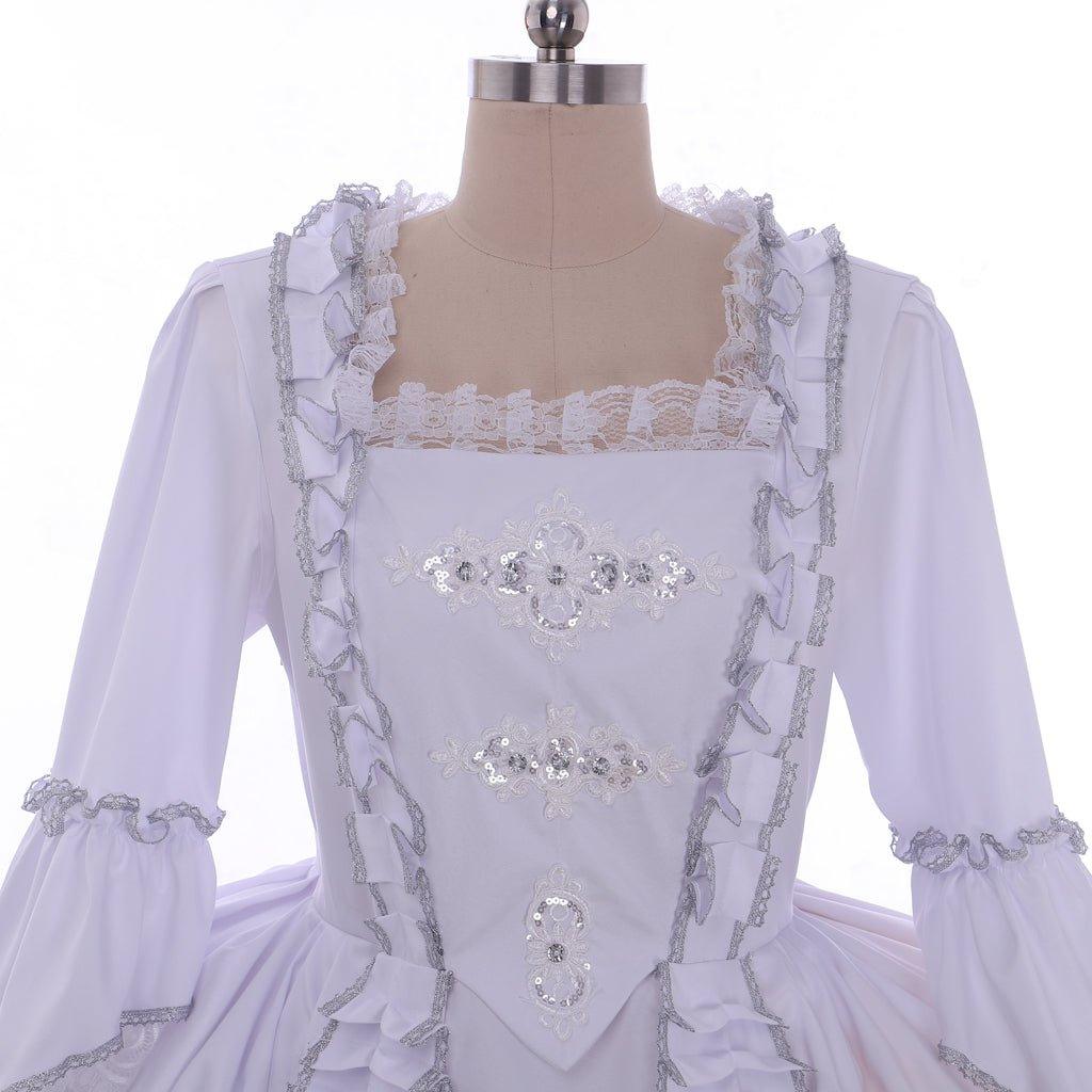 Robe de Bal Marie Antoinette Cosplay | Robe Rococo Blanc Dentelle du 18e Siècle