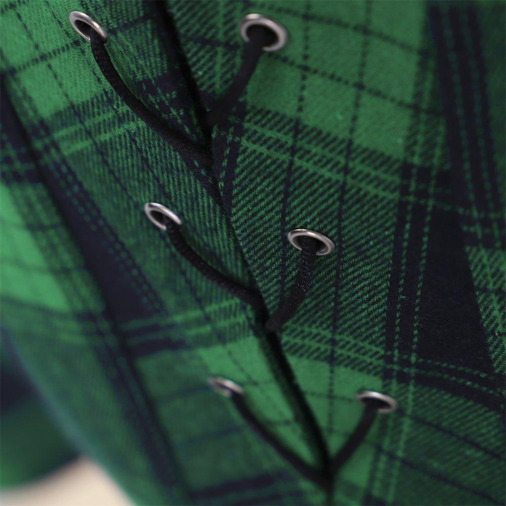 Robe Rococo Marie Antoinette du 18ème Siècle - Vert et Noir à Carreaux avec Dentelle