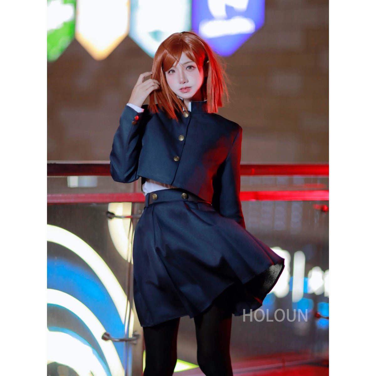 Costume Cosplay Jujutsu Kaisen Nobara Kugisaki Perruque Veste Jupe Rose Net Synthétique Halloween Noël