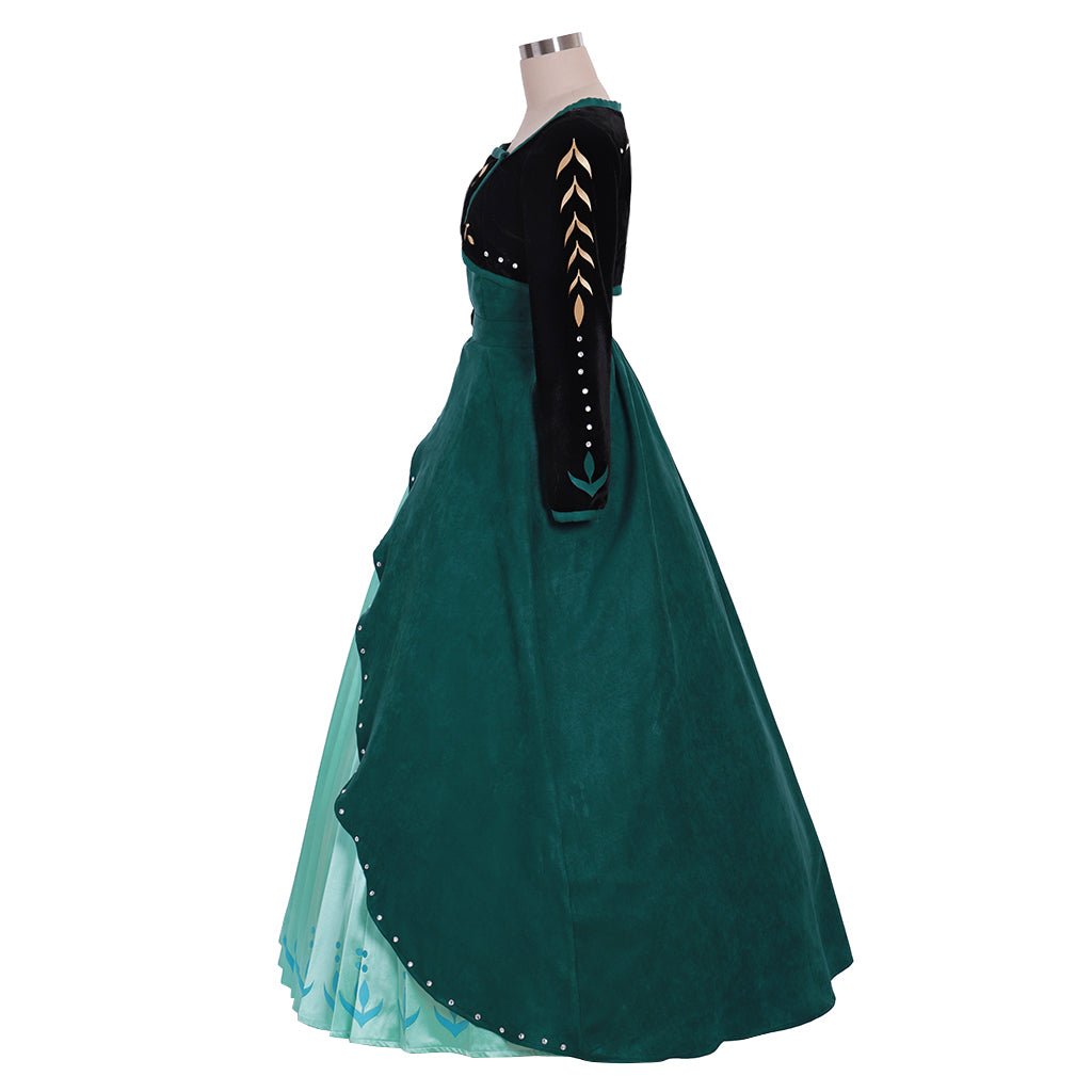 Nouvelle Vision Robe Cosplay Reine Anna Vert Foncé Frozen 2 | Costume Princesse Disney pour Adultes