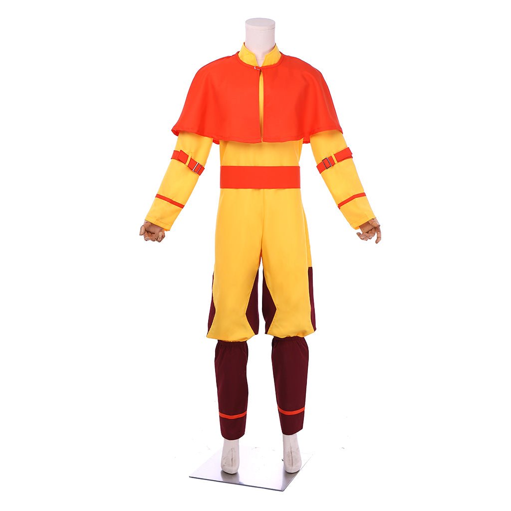 Costume Cosplay Avatar Aang Le Dernier Maître de l'Air - Tunique Jaune avec Cape Rouge