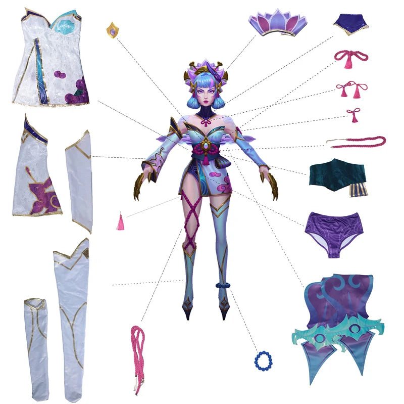 Costume Cosplay Evelynn Spirit Blossom LOL - Robe Kimono Femme Ensemble Complet avec Coiffe