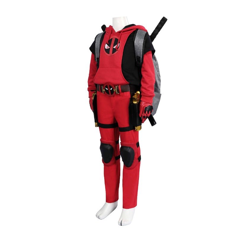 Costume Cosplay Deadpool 3 Wade Wilson Complet avec Hoodie et Sac pour Enfants et Adultes