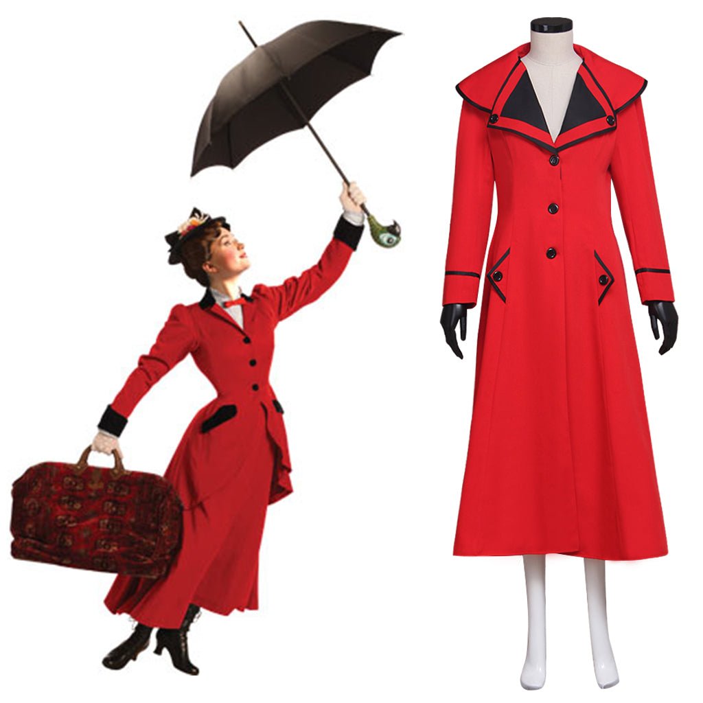 Costume Cosplay Mary Poppins Veste Robe Adulte Noir/Rouge