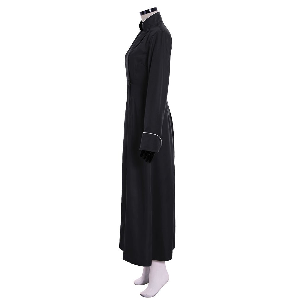 Costume Cosplay Prêtre Chrétien Médieval Homme - Robe Noire à Col Montant et Manches Longues pour Halloween et Carnaval