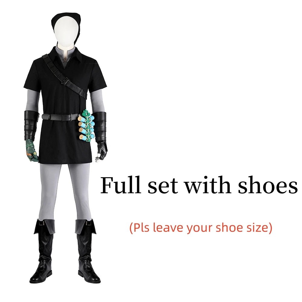 Costume Cosplay Zelda Guerrier Noir Complet pour Hommes - Uniforme de Bataille Noir pour Halloween, Carnaval et Fêtes