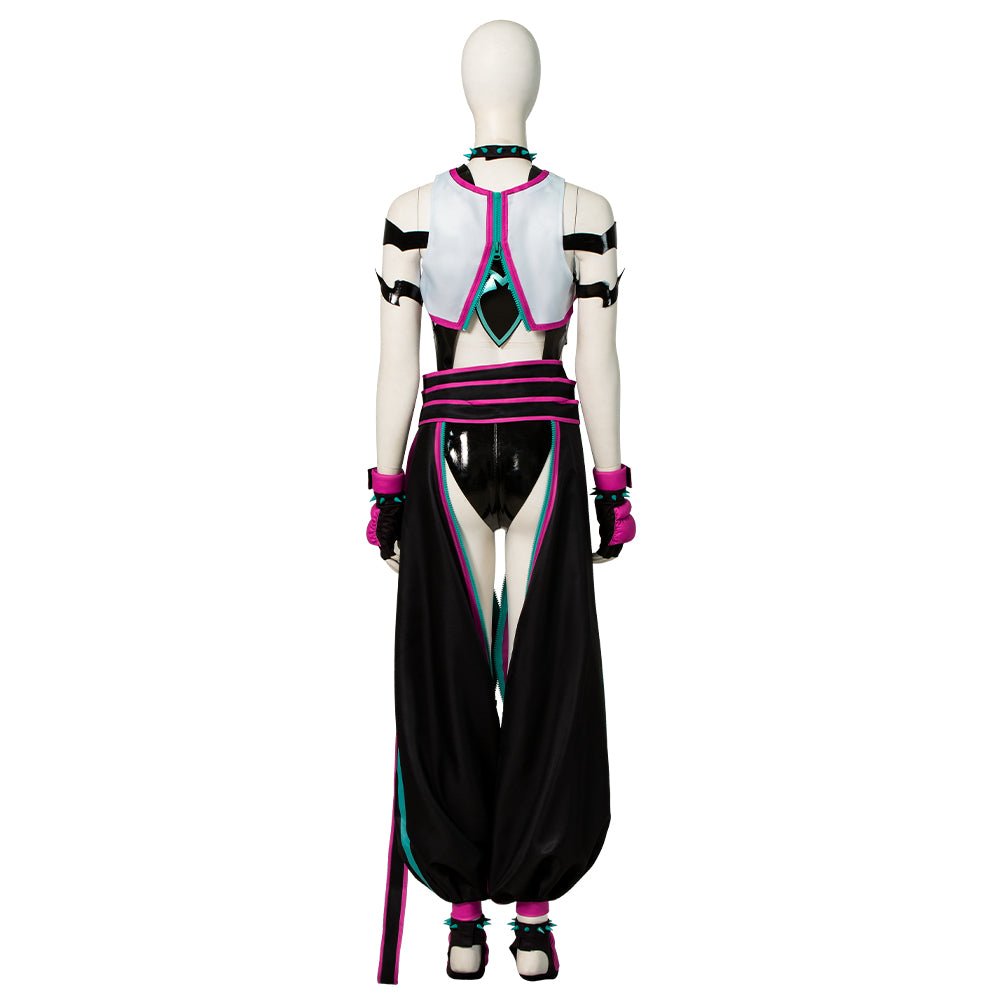 Costume Cosplay Juri de Street Fighter 6 - Ensemble Bodysuit Creux, Gilet, Pantalon avec Gants et Ceinture