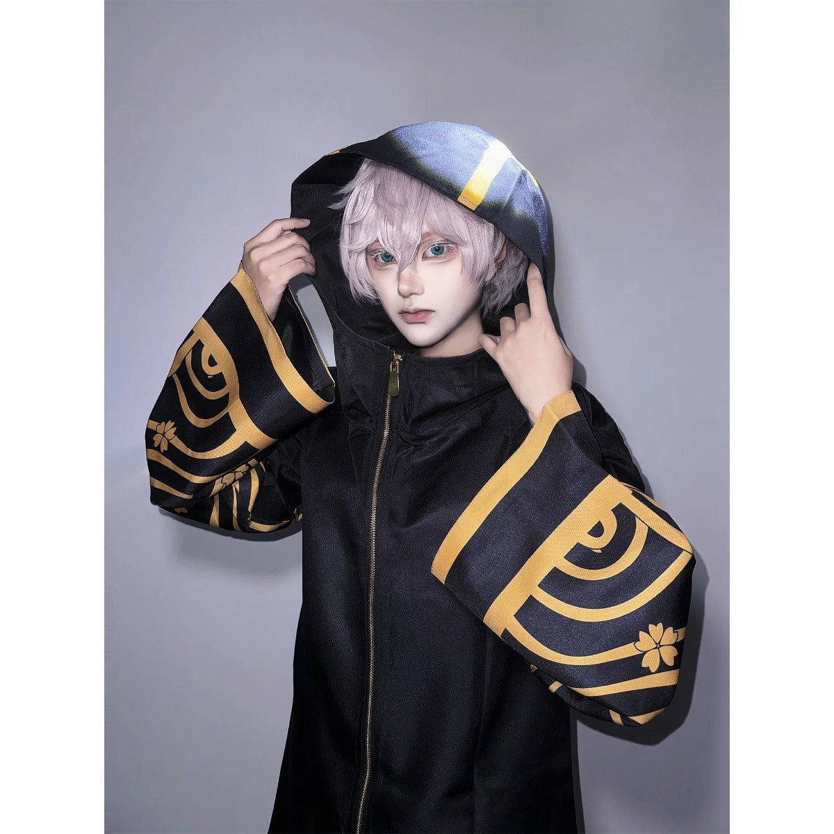 Costume Cosplay Tokyo Anime Brahman Senju Kawaragi - Veste Dorée Noire Sakura Surdimensionnée