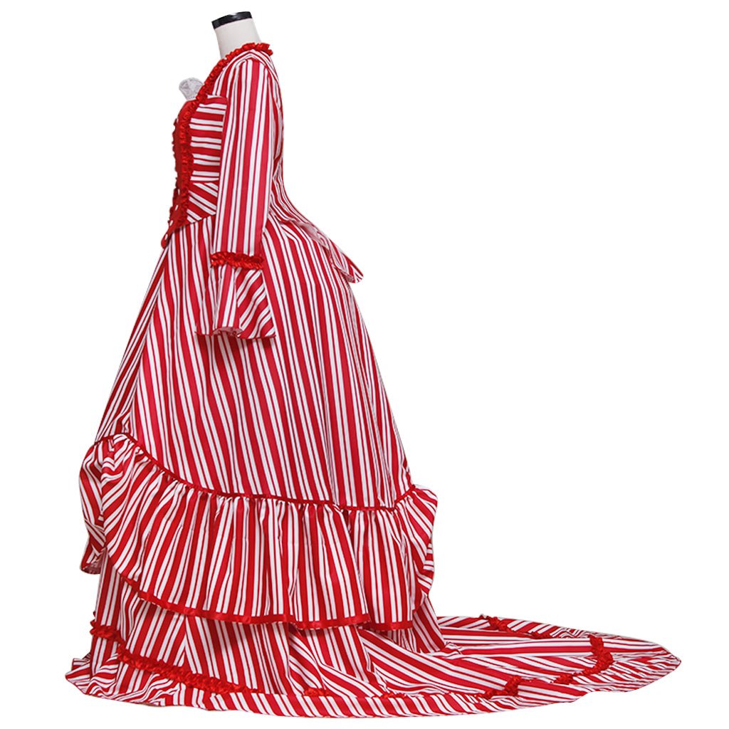 Costume Cosplay Mrs. Lovett Sweeney Todd – Robe Victorienne à Tournure Rayée Rouge et Blanche pour Femmes