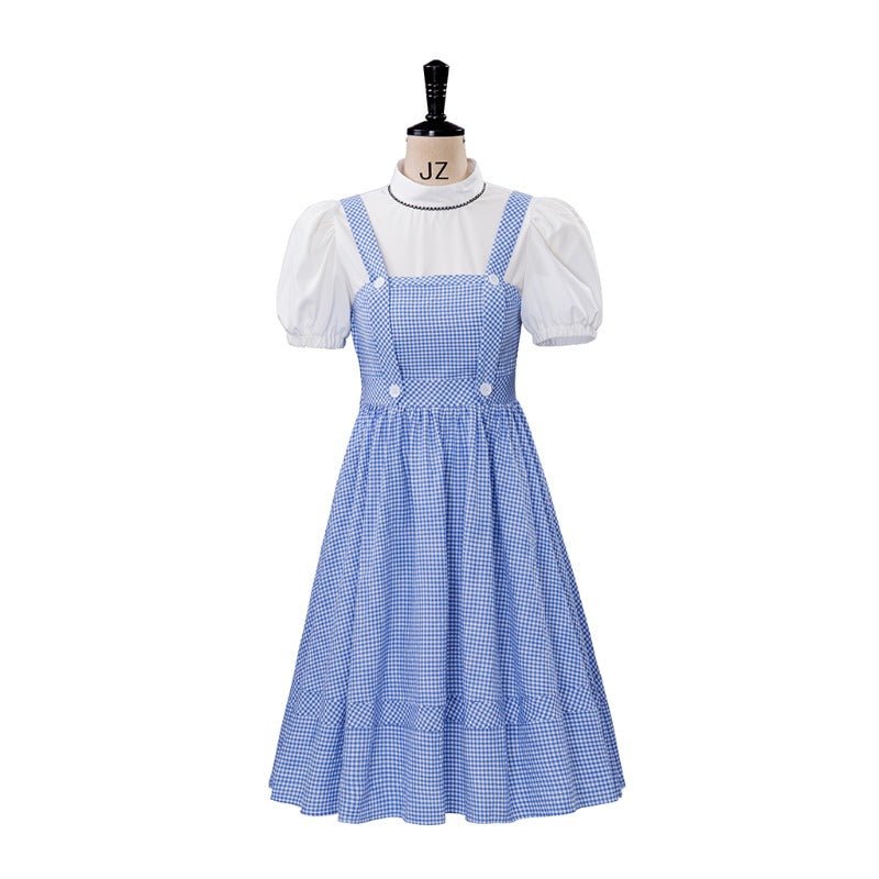 Costume Dorothy pour Femmes - Robe Vichy Bleue Deux Pièces pour Cosplay