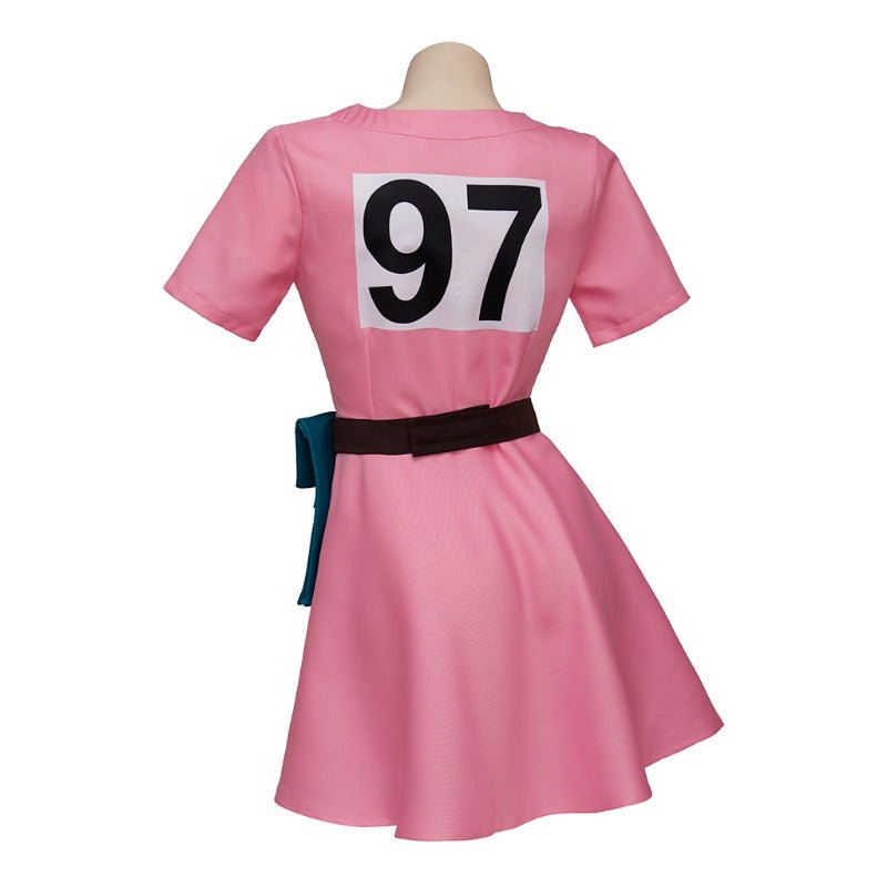 Costume Cosplay Bulma Dragon Ball Robe Rose avec Accessoires