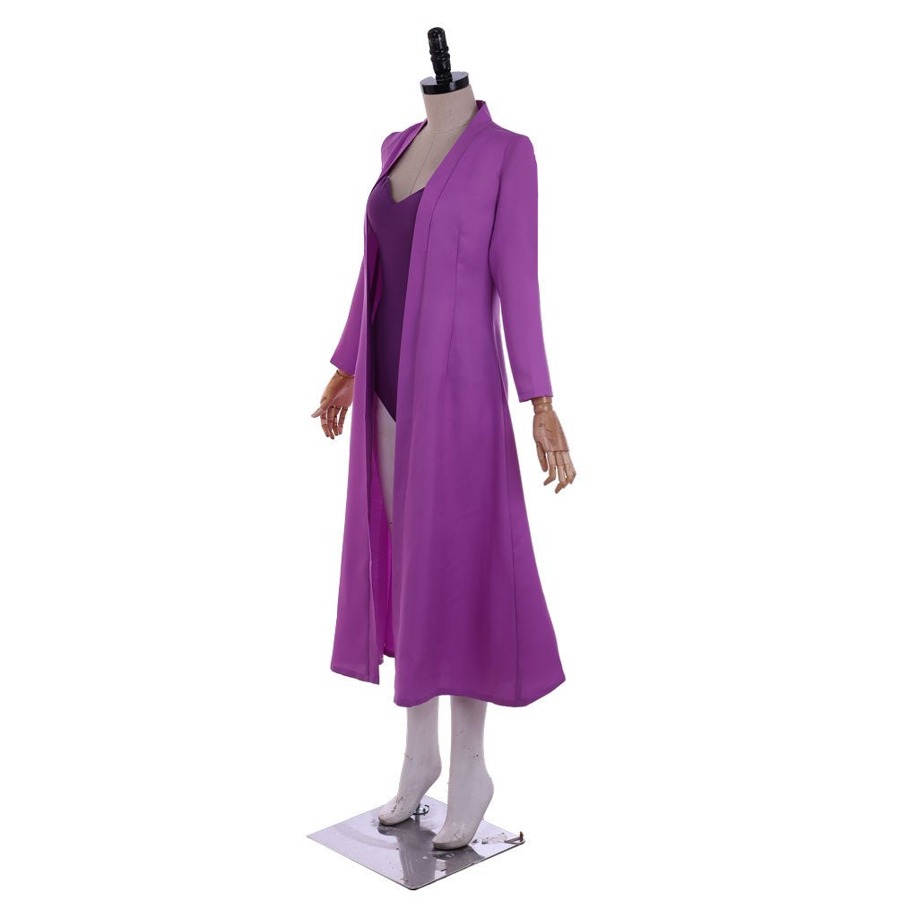 Robe Longue Violette avec Combinaison Ajustée - Costume Cosplay Anime Élégant