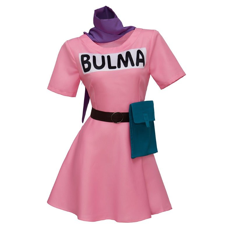 Costume Cosplay Bulma Dragon Ball Robe Rose avec Accessoires