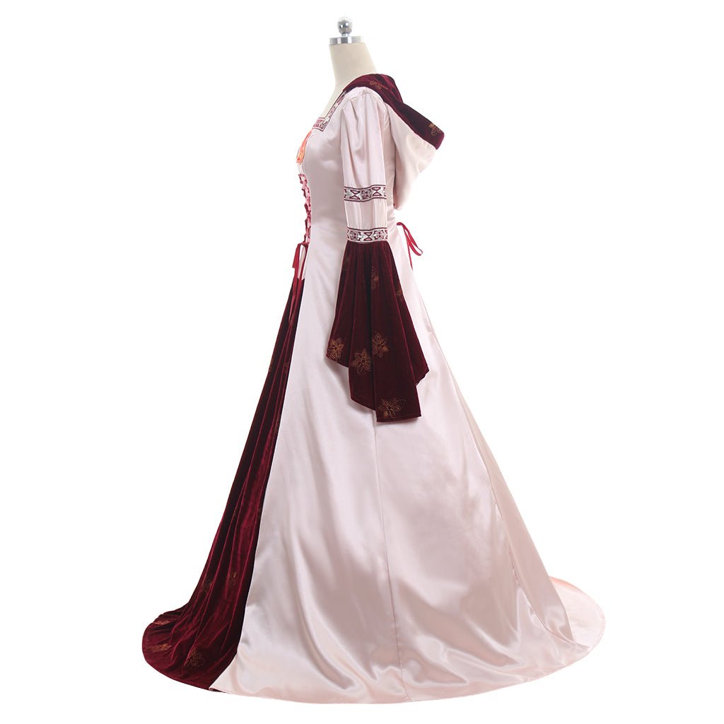 Robe médiévale Cosplay Manches Longues rose robe ballon satin/velours à capuche personnalisée