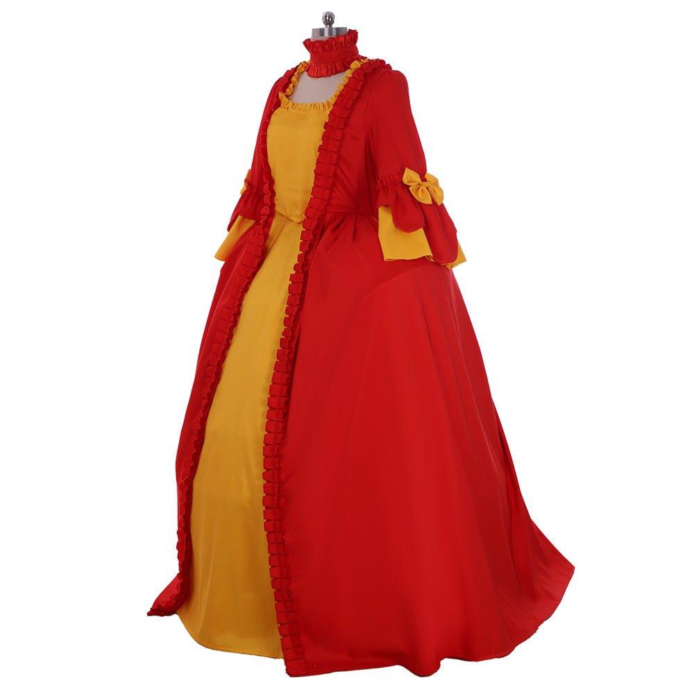 Robe Rococo Rouge et Jaune du 18ème Siècle - Un Costume Vif Inspiré de Marie Antoinette