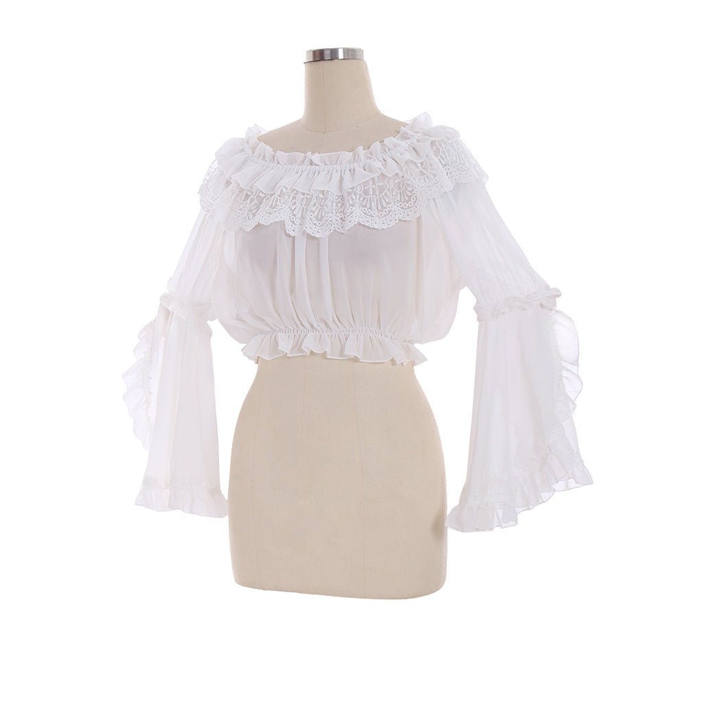 Blouse Lolita Sans Bretelles en Chiffon avec Manches Trompette pour Femmes et Filles