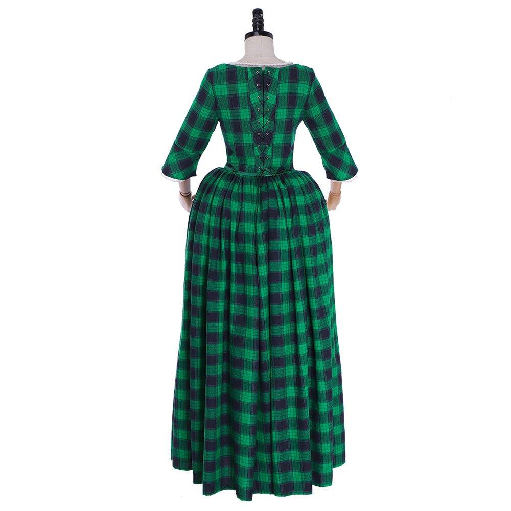 Robe Rococo Marie Antoinette du 18ème Siècle - Vert et Noir à Carreaux avec Dentelle