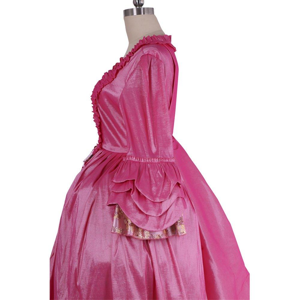 Robe Rococo Rose du 18ème Siècle - Robe Brodée à Manches Longues avec Fleur Délicate