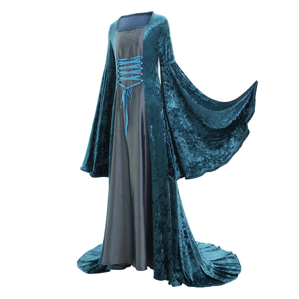 Robe de bal médiévale Renaissance en velours bleu pour dame, costume historique victorien pour cosplay