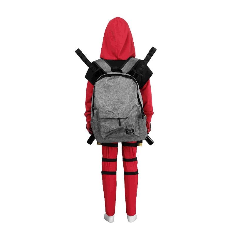 Costume Cosplay Deadpool 3 Wade Wilson Complet avec Hoodie et Sac pour Enfants et Adultes