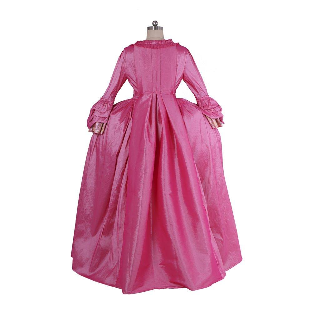 Robe Rococo Rose du 18ème Siècle - Robe Brodée à Manches Longues avec Fleur Délicate
