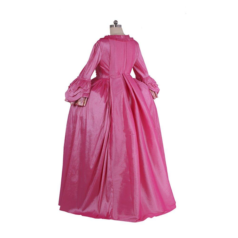 Robe Rococo Rose du 18ème Siècle - Robe Brodée à Manches Longues avec Fleur Délicate