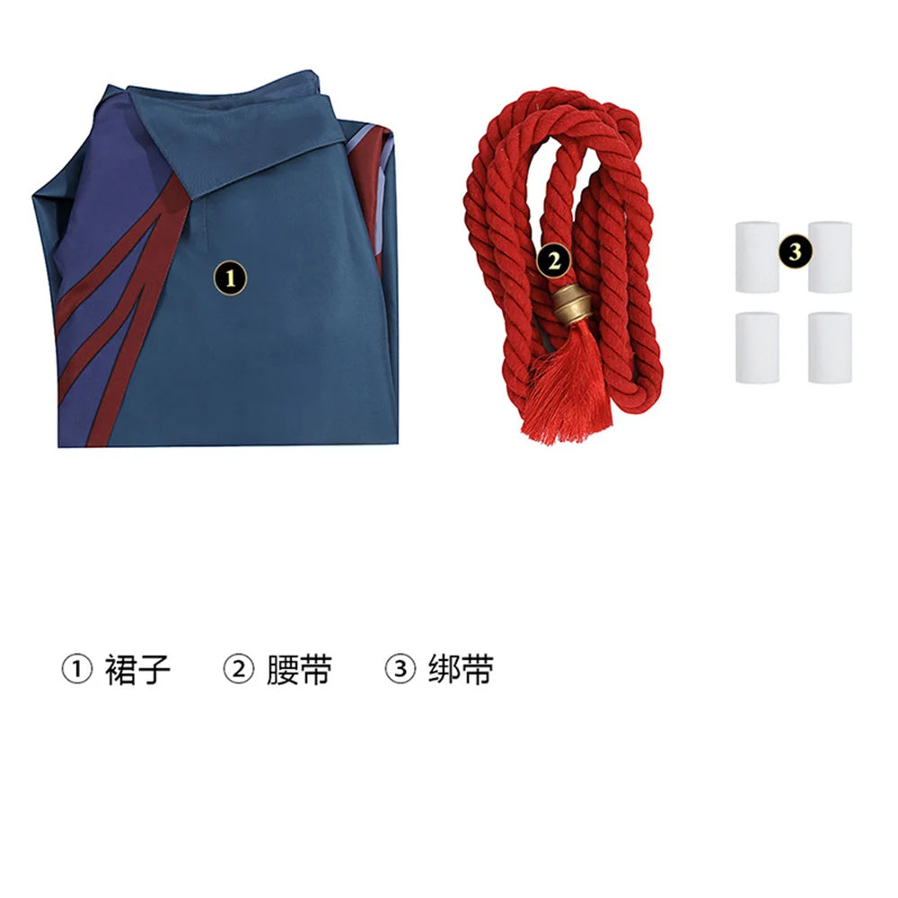 Costume Cosplay Yone de LOL - Jupe Bleue Imprimée et Pantalon pour Fête d'Halloween et Carnaval