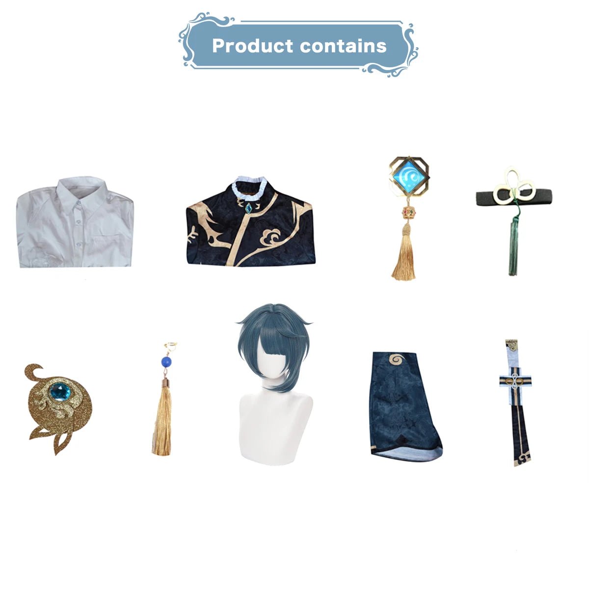 Perruque Cosplay Genshin Impact Xingqiu Accessoire Tête Xing Qiu Costume Fête Halloween Noël Drag Party Cadeau