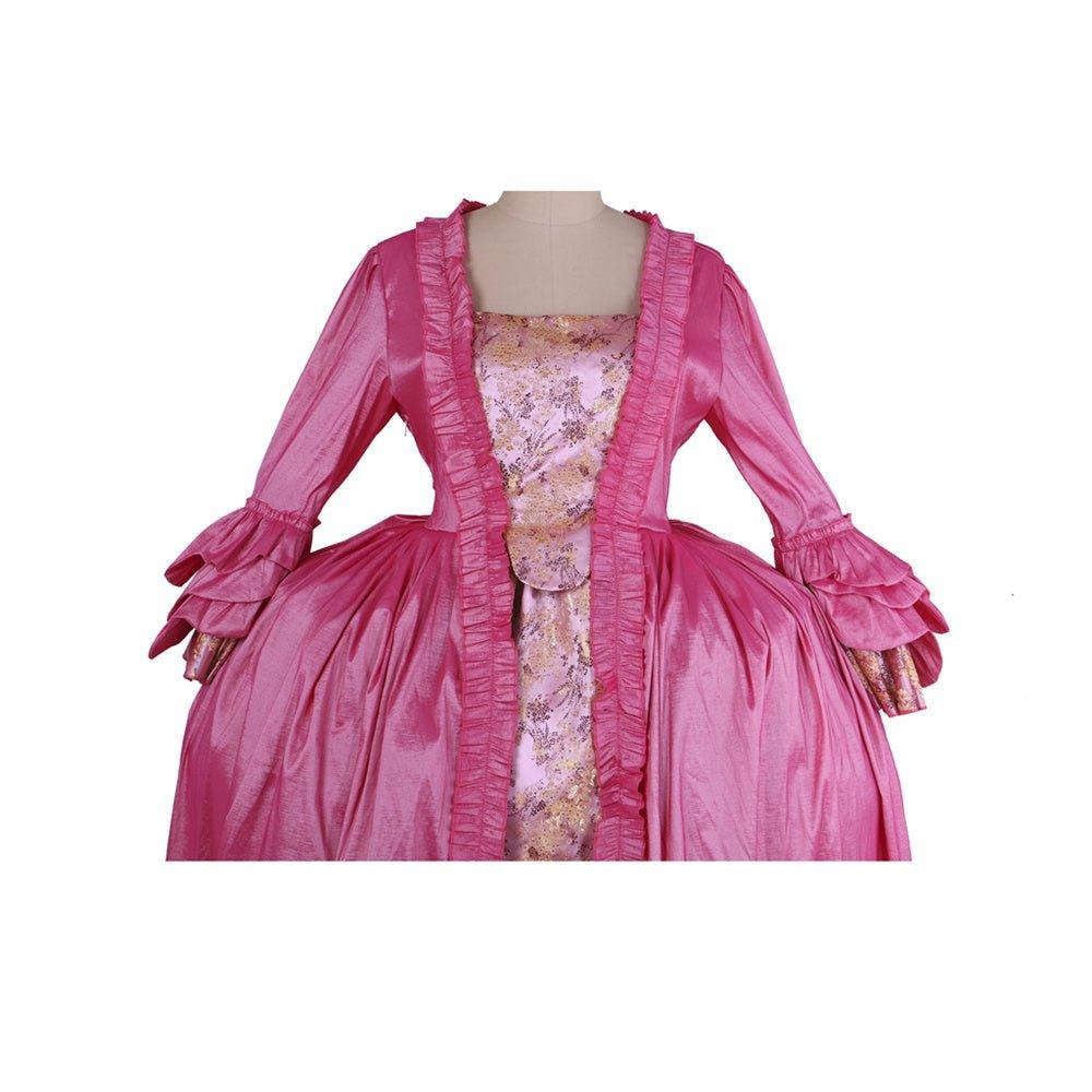 Robe Rococo Rose du 18ème Siècle - Robe Brodée à Manches Longues avec Fleur Délicate