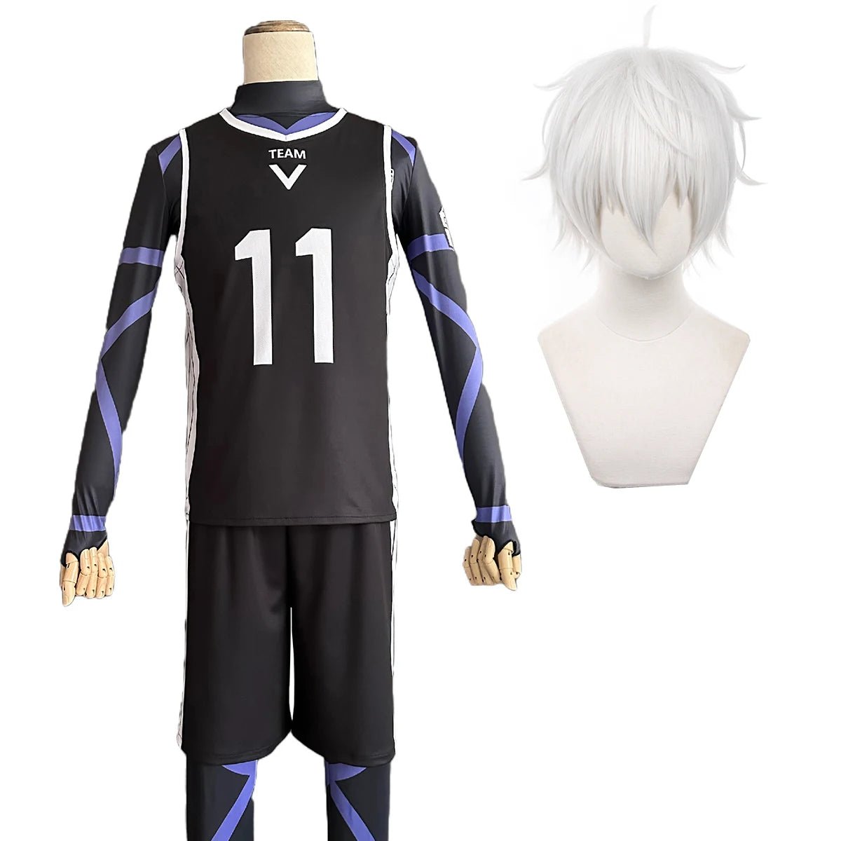 Costume Cosplay Reo Mikage Blue Lock - Maillot d'Entraînement de Football Noir et Perruque Synthétique Rose