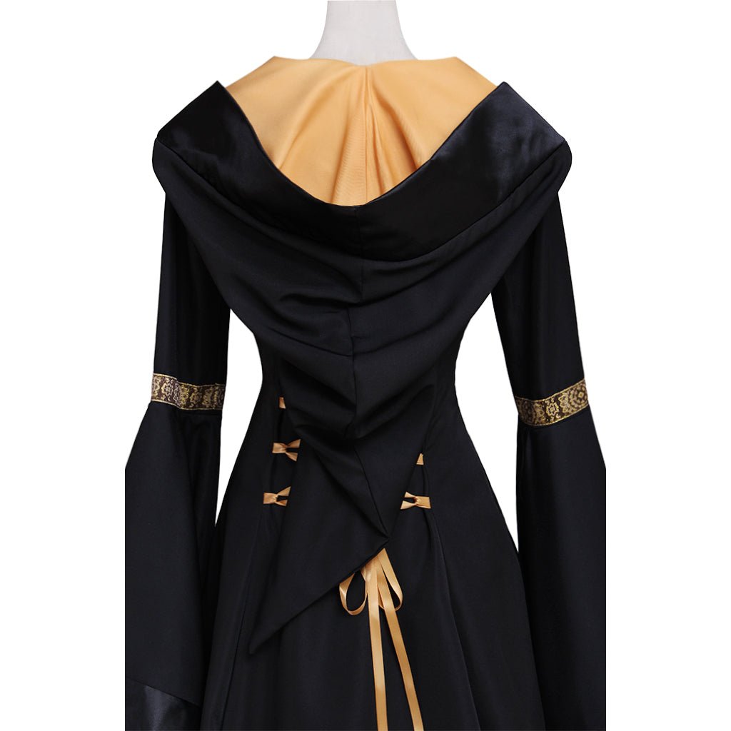 Robe longue gothique médiévale Renaissance à capuche noire pour femmes - Costumes de bal d'Halloween sur mesure