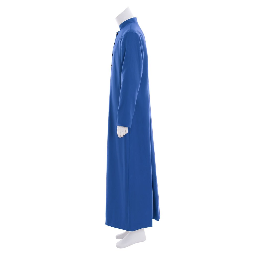 Robe de Clergé Bleu pour Hommes Costume Liturgique Cassock avec Col Montant pour Cosplay d'Église