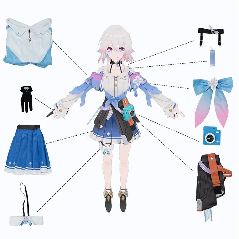 Costume Cosplay March 7th Honkai Star Rail Bleu Mignon Femme Robe Uniforme de Marin pour Halloween Carnaval Fête