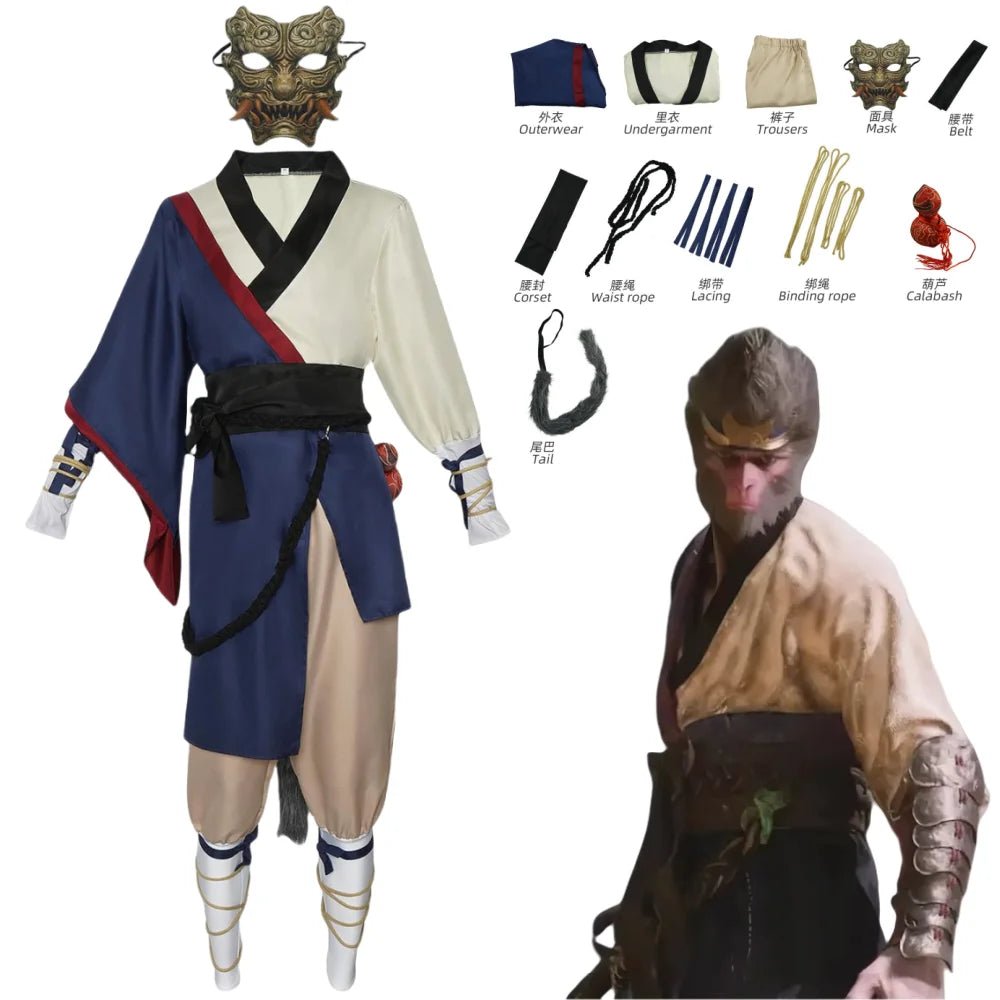 Costume Cosplay Black Myth: Wukong | Le Destiné Guerrier Masqué pour Halloween & Expos Anime