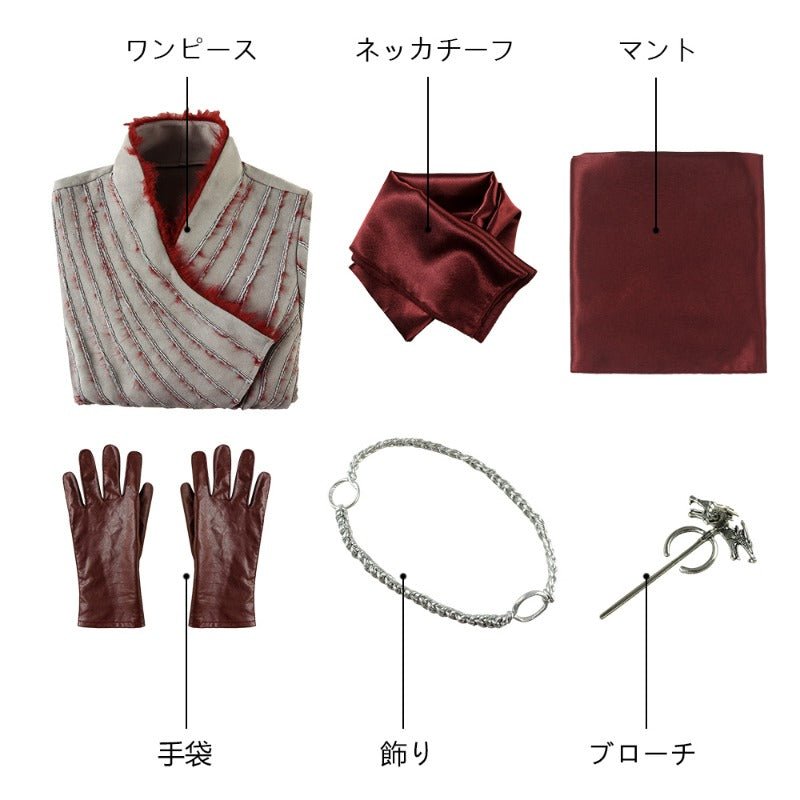 Costume Cosplay Daenerys Targaryen - Robe à Manches Longues pour Femme avec Broche pour Halloween & Fêtes