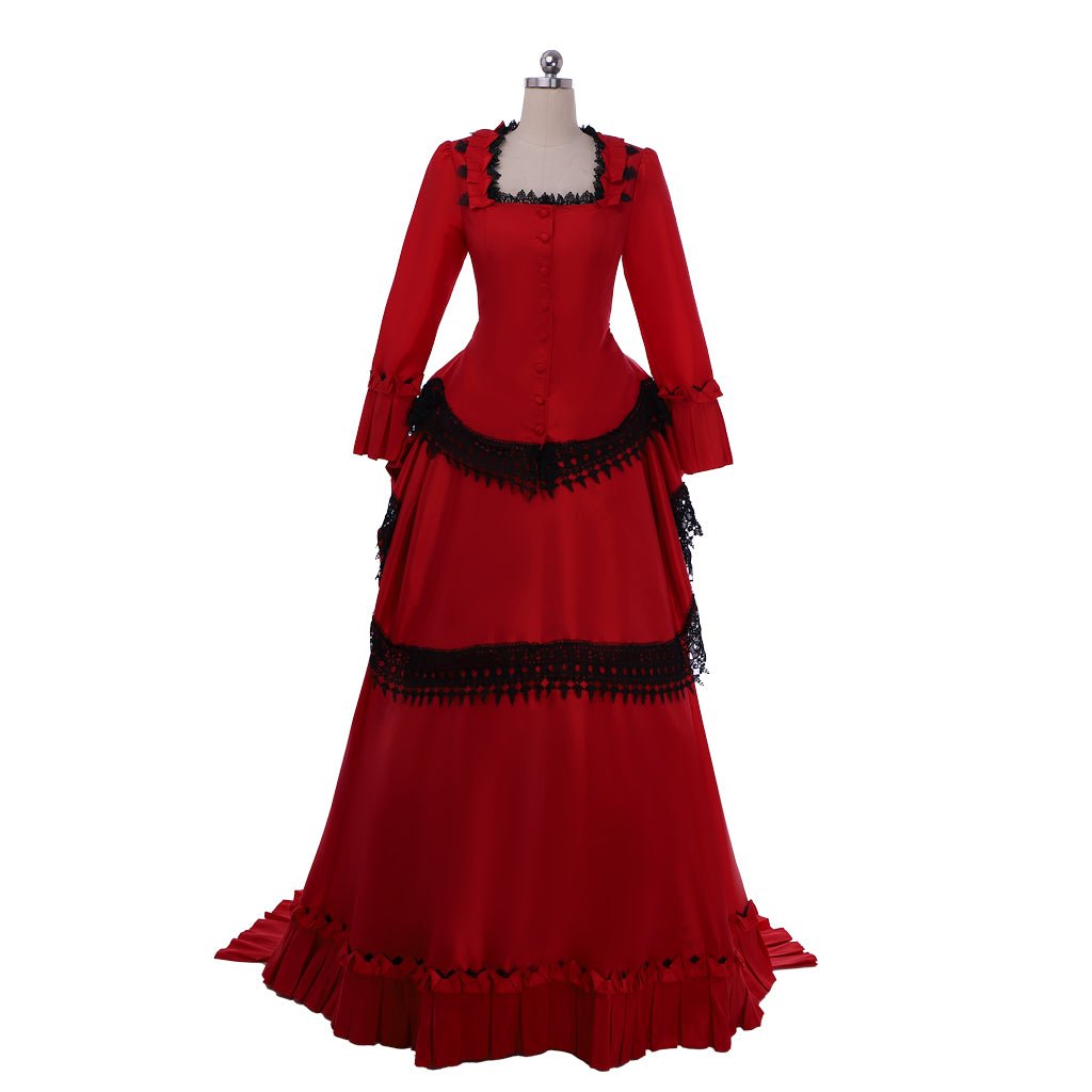 Robe Bustle Victorienne | Robe Rouge Médiévale Renaissance pour Cosplay