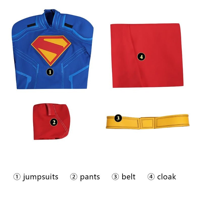 Costume Cosplay Superhero Legacy Clark Kent - Combinaison Zentai Bleue avec Cape Rouge
