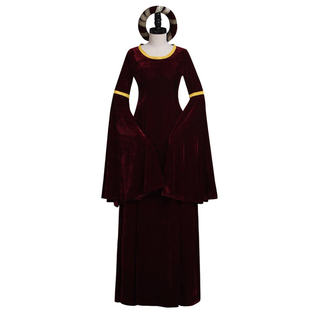 Robe Renaissance Rouge Foncé Médiévale Costume Cosplay pour Femme - Halloween Fête Carnaval