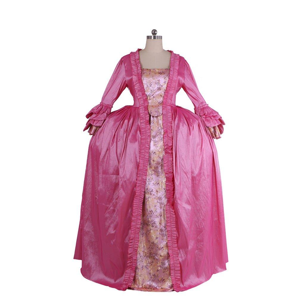 Robe Rococo Rose du 18ème Siècle - Robe Brodée à Manches Longues avec Fleur Délicate