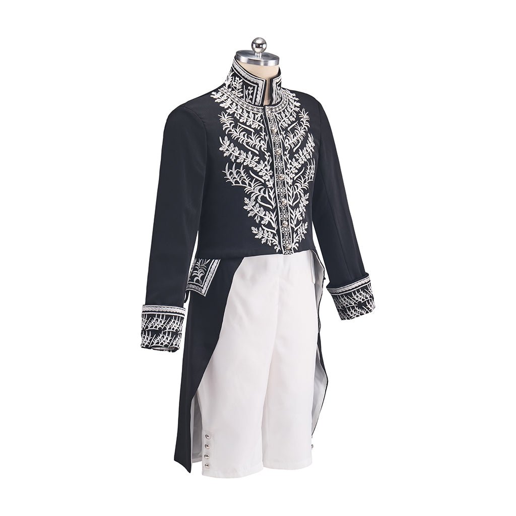 Costume de Prince Médiéval pour Homme - Veste et Pantalon Noir avec Garniture Argentée