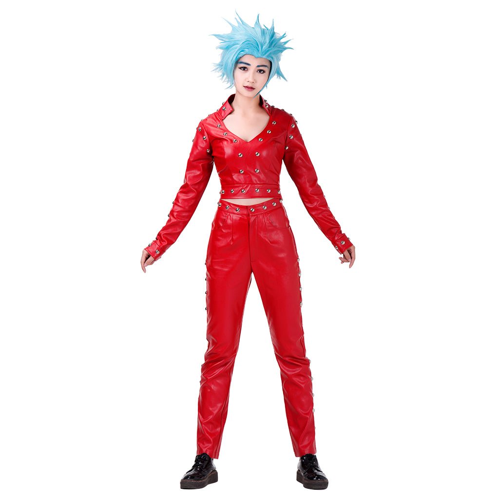 Costume Cosplay Ban des Sept Péchés Capitaux - Le Péché de la Guerre du Renard - Veste en Cuir Rouge et Pantalon