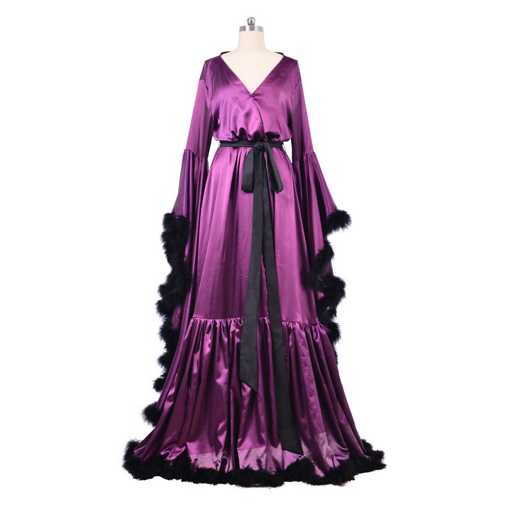 Robe Médiévale Dames Plumée Kimono Violet Vintage pour Nuit Mariage Boudoir Cosplay