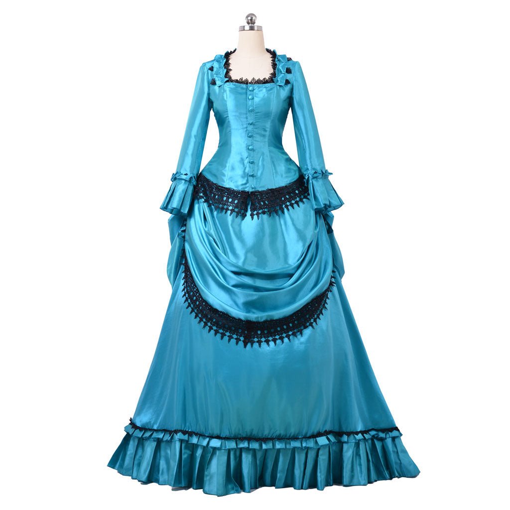 Robe Ballet Victorienne Bleue des années 1860 | Robe Longue Style Duchesse | Costume Cosplay Aristocratique Britannique