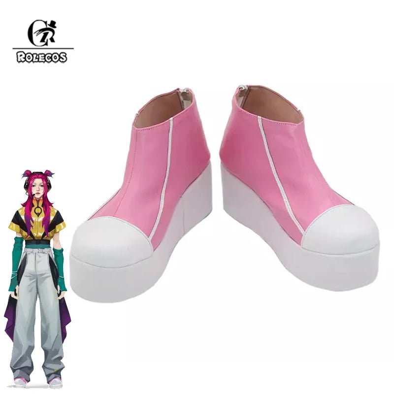 Chaussures Cosplay LOL HEARTSTEEL Alune Rose Plate Semelle Épaisse Femme avec Fermeture Éclair pour Fêtes et Halloween