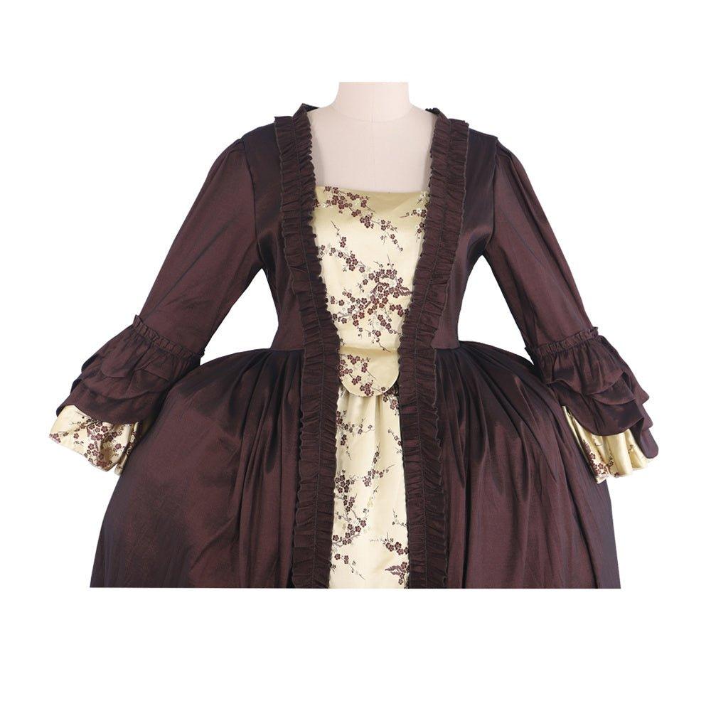 Robe Rococo Marron Café - Broderie Brocart avec Accents Dorés
